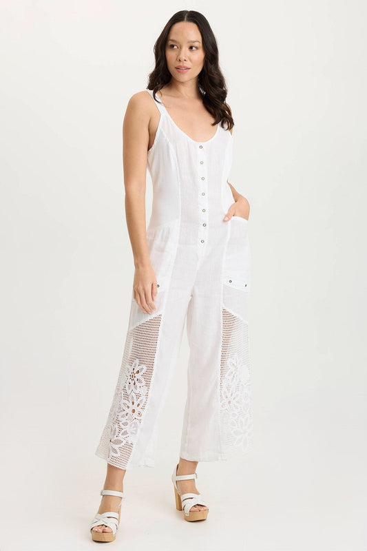 Nairi Linen/Crochet Mesh Contrast Jumpsuit