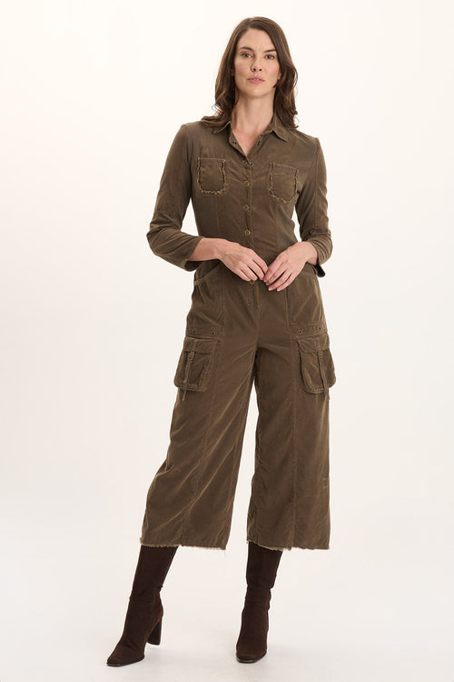 Kaisa Corduroy Long-Sleeve Cargo Jumpsuit