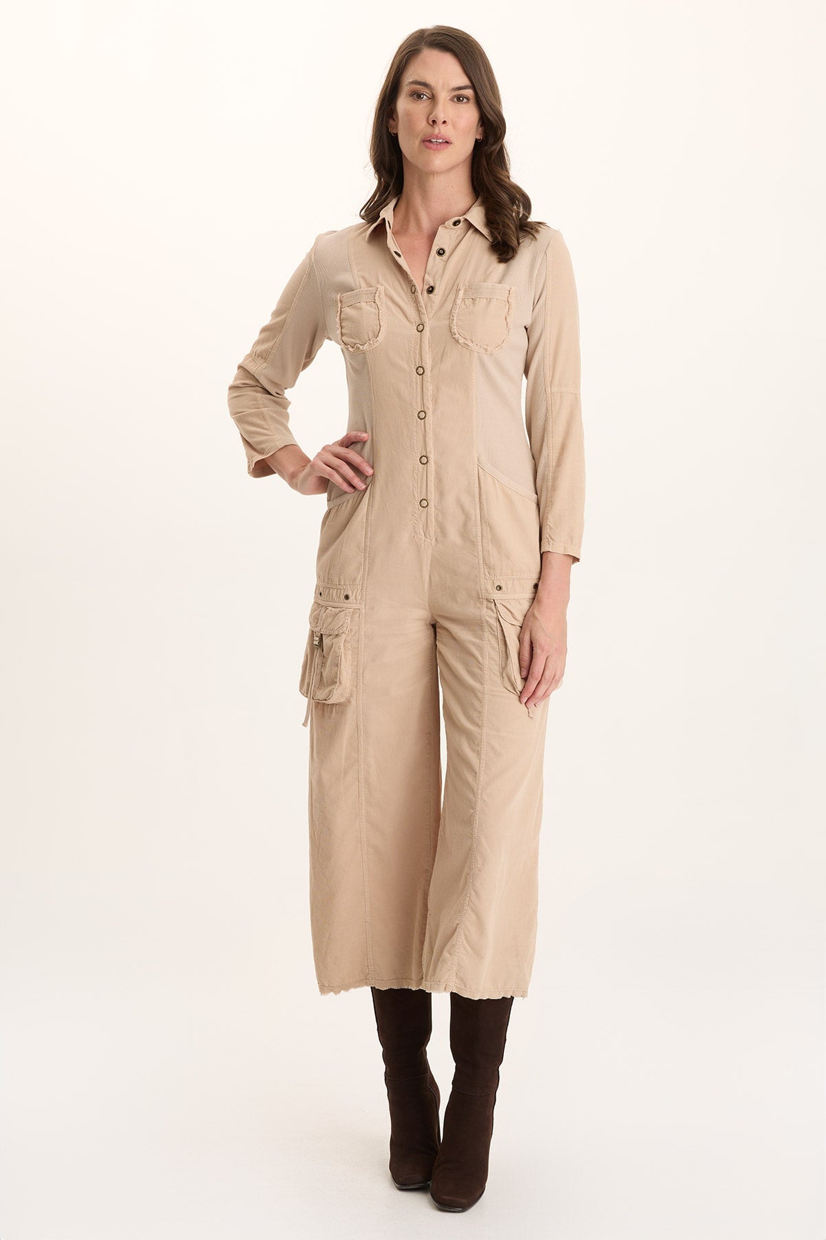 Kaisa Corduroy Long-Sleeve Cargo Jumpsuit