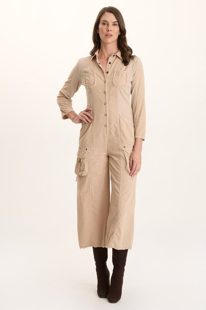 Kaisa Corduroy Long-Sleeve Cargo Jumpsuit