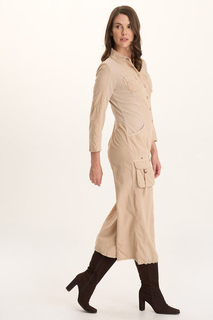 Kaisa Corduroy Long-Sleeve Cargo Jumpsuit
