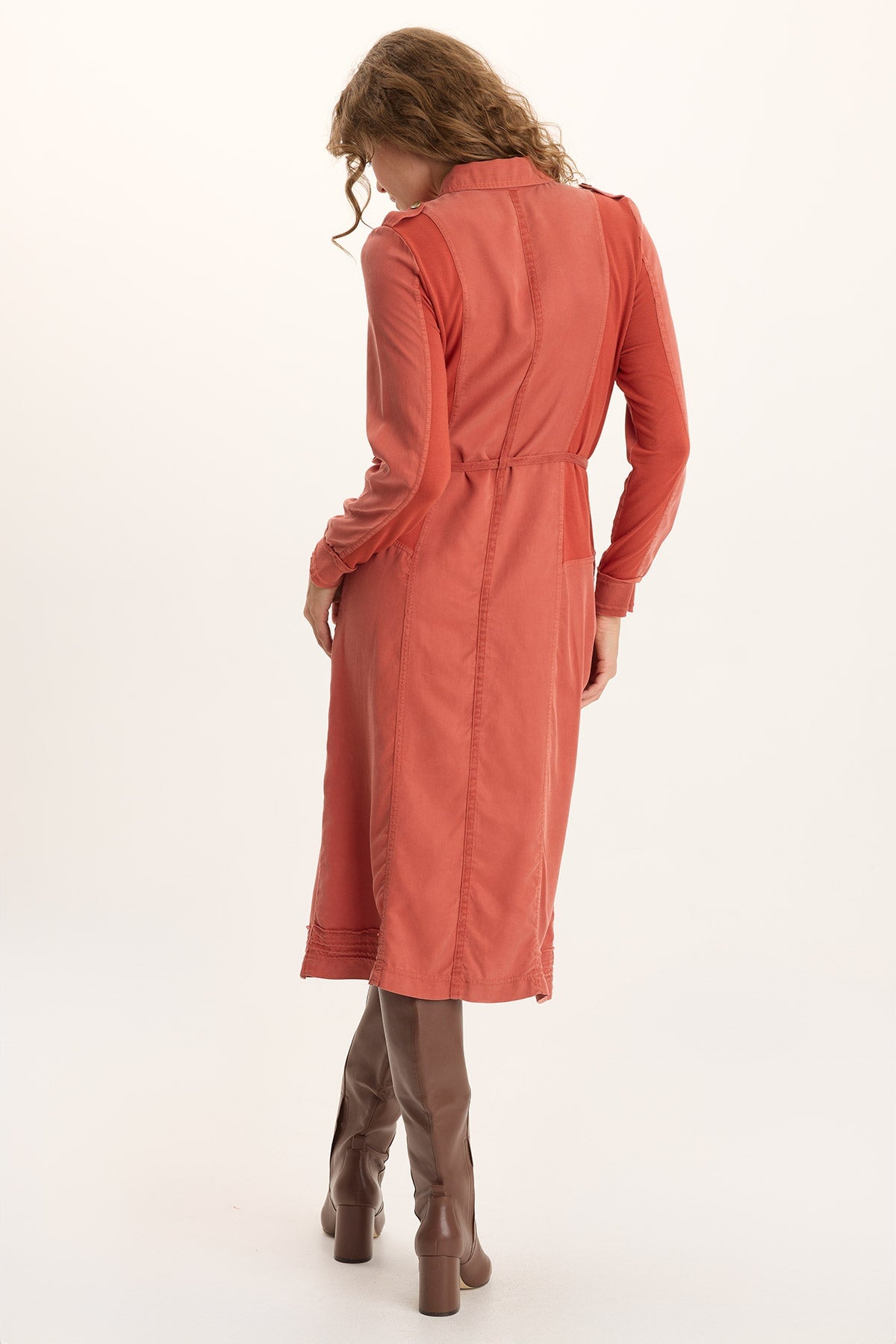 Oksana Twill/Jersey Snap-Up Midi Dress