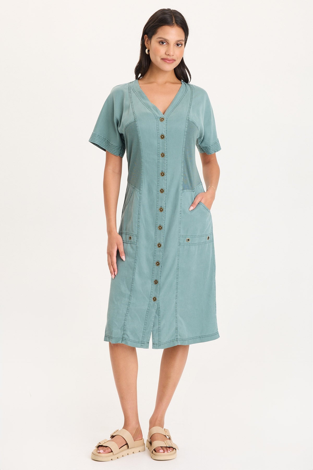 Addair Button-Up Short Sleeve Twill Dress