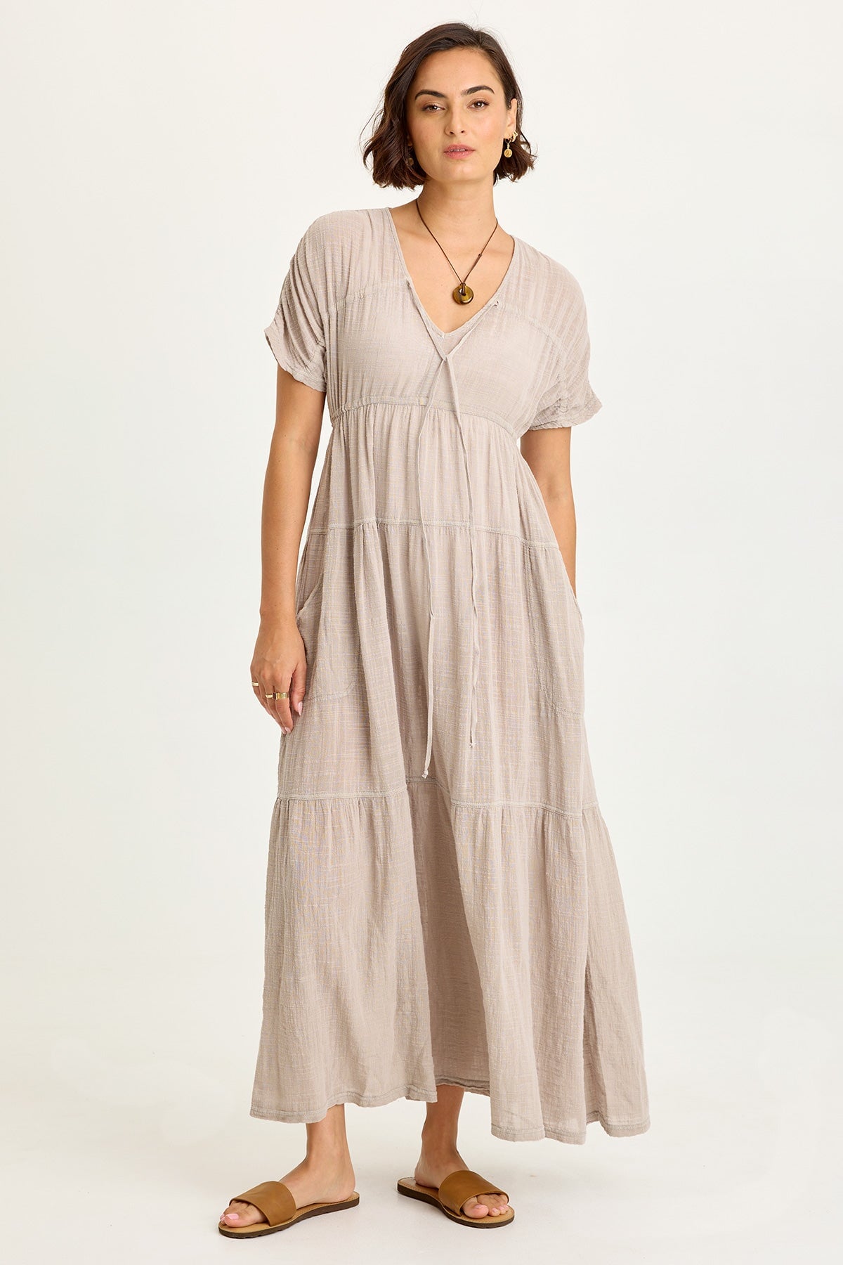 Ignatz Gauze Tiered V-Neck Dress