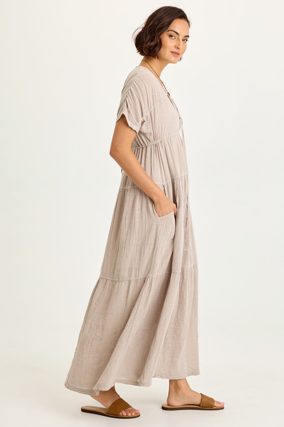 Ignatz Gauze Tiered V-Neck Dress