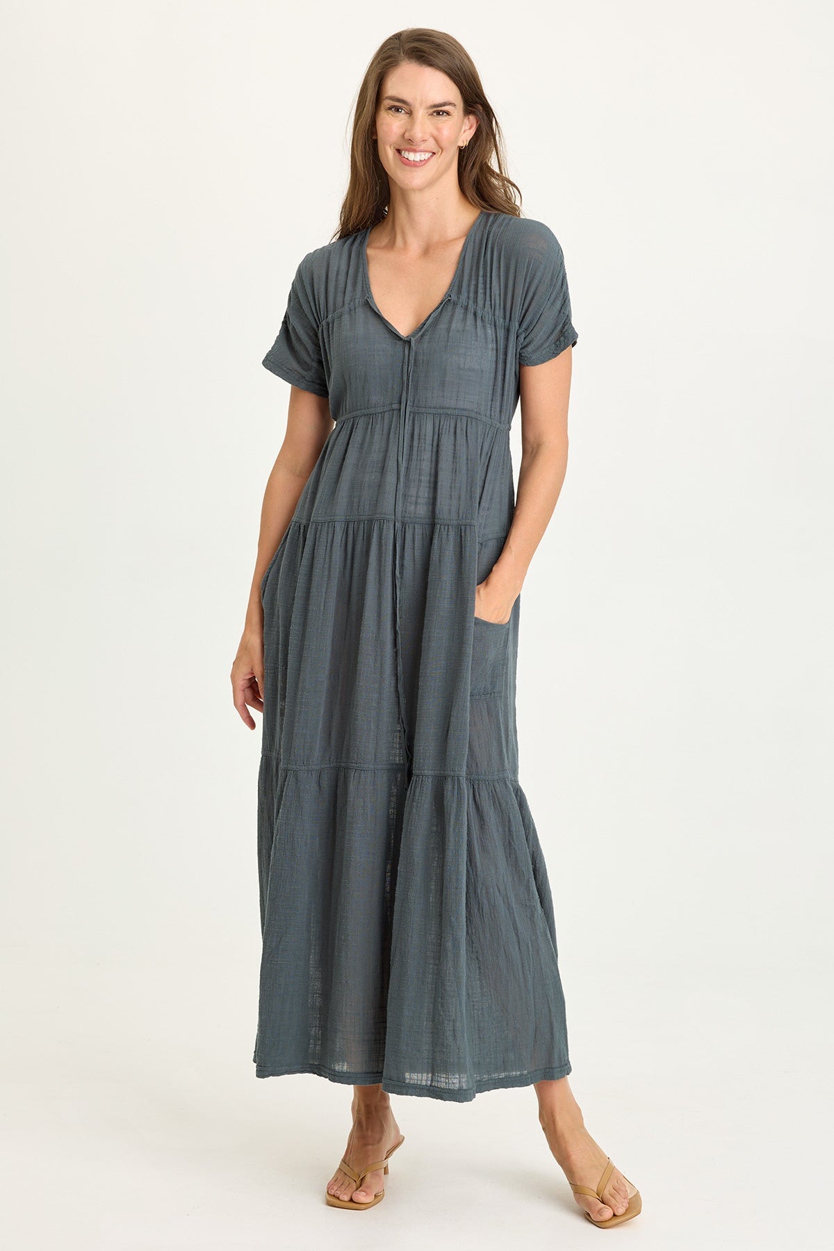 Ignatz Gauze Tiered V-Neck Dress
