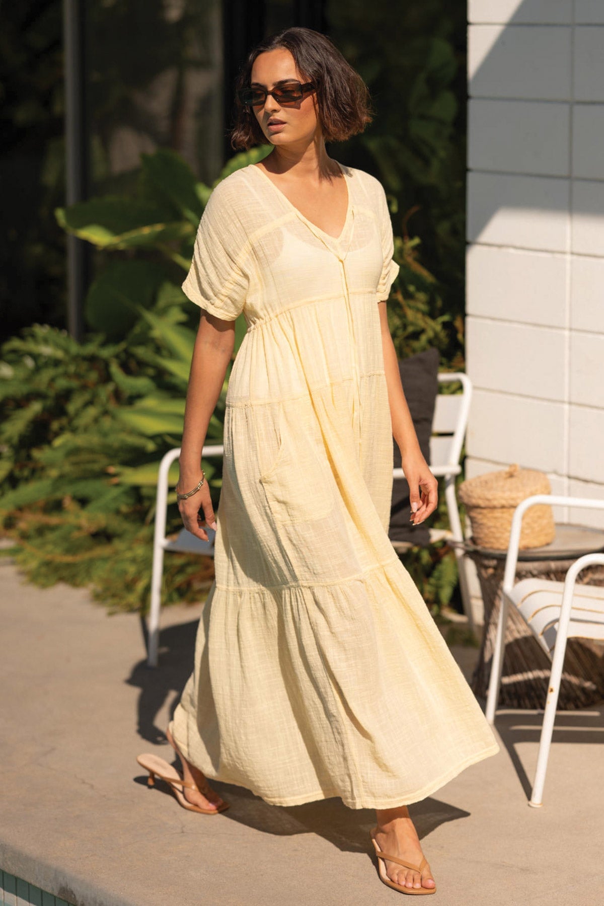 Ignatz Gauze Tiered V-Neck Dress