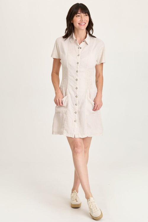 Mikel Linen Snap-Up Collared Dress