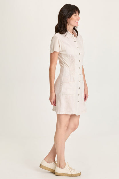 Mikel Linen Snap-Up Collared Dress