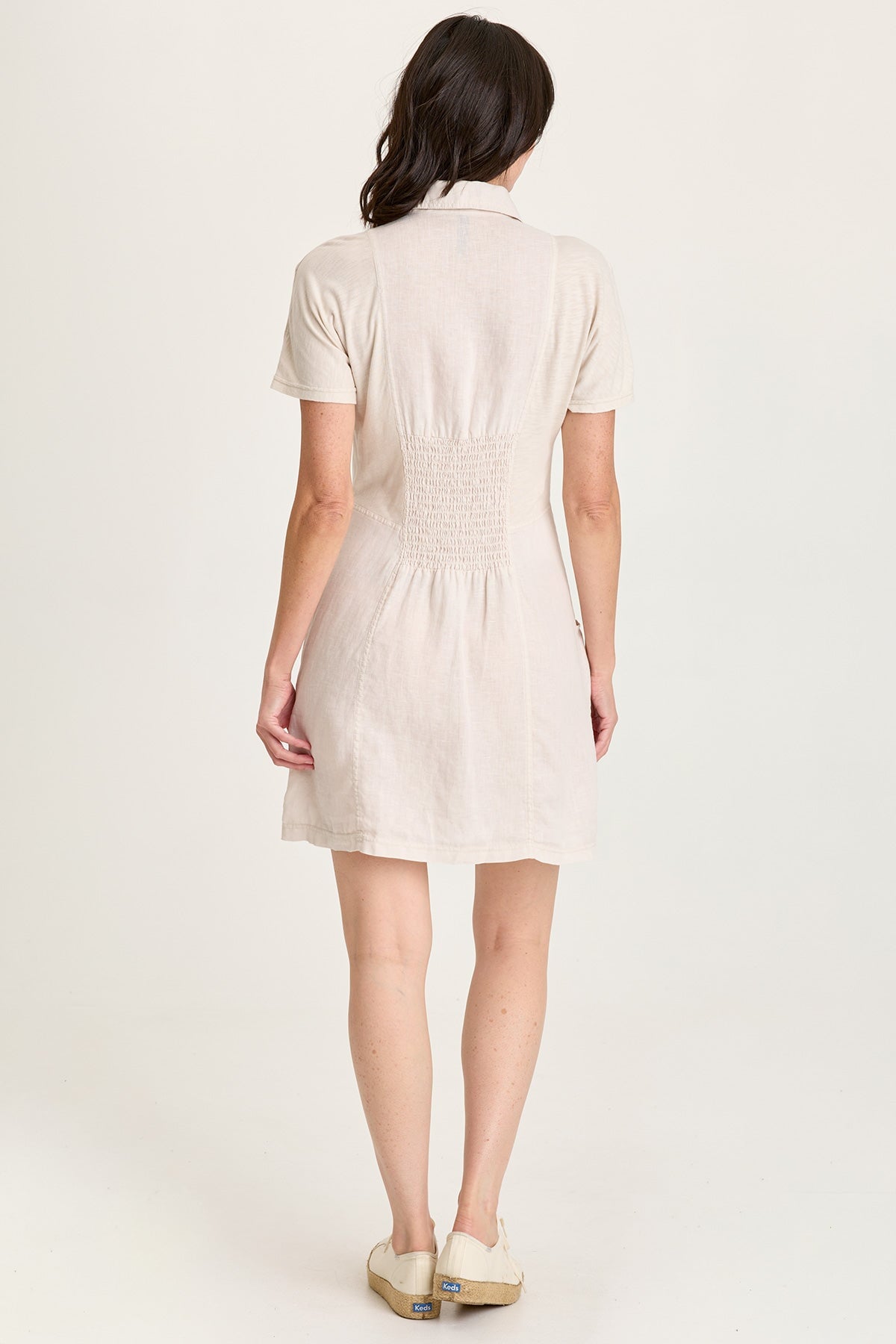 Mikel Linen Snap-Up Collared Dress