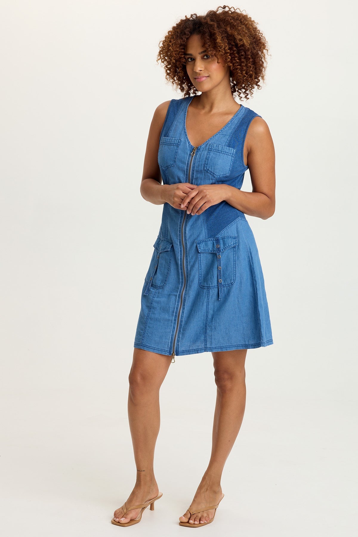 Donata Indigo Twill Zip-Up Dress