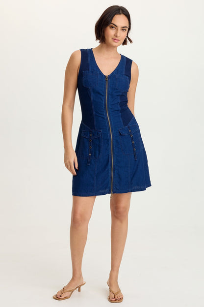 Donata Indigo Twill Zip-Up Dress