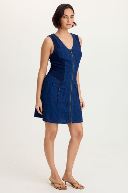 Donata Indigo Twill Zip-Up Dress