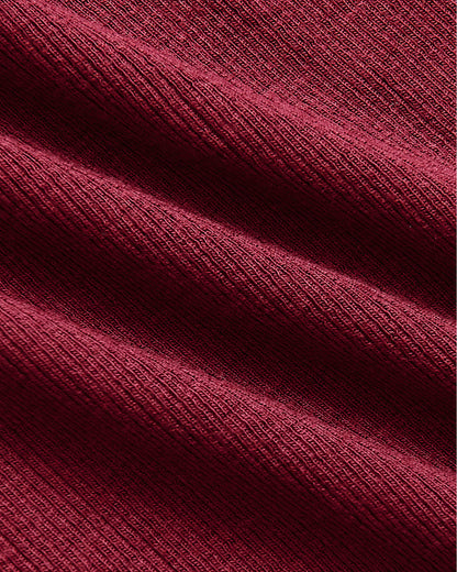Womens Dark Maroon Ribbed Long Sleeve Scoop Neck Tee