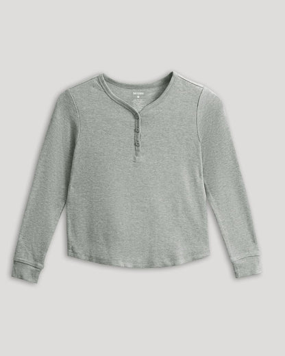 Girls Heather Gray Long Sleeve Boxy Waffle Henley