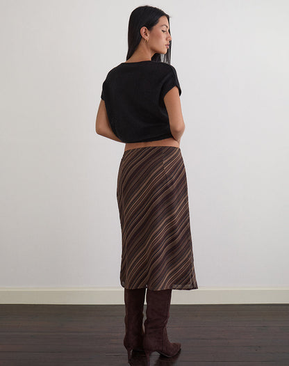 Abetzi Midi Skirt in Chiffon Mix Brown Stripe