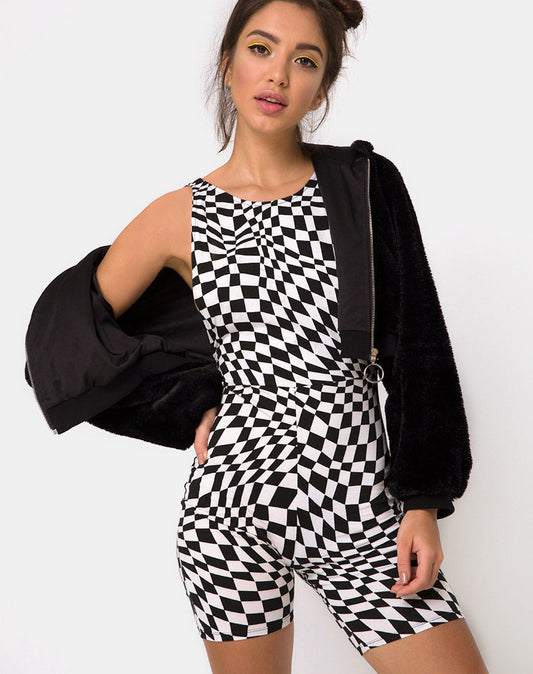 Acro Unitard in Square Flag Black and White