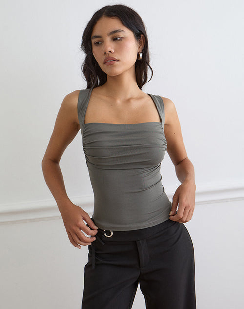 Adila Cami Top in Ribbed Lyocell Warm Grey