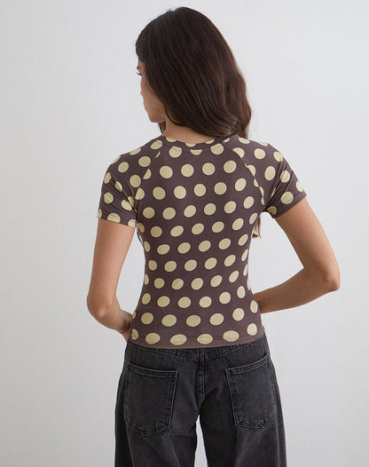 Agneta Tee in Brown with Big Yellow Polka Dots