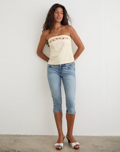 Ahera Top in Poplin Buttermilk with Cherry Blossom Embroidery