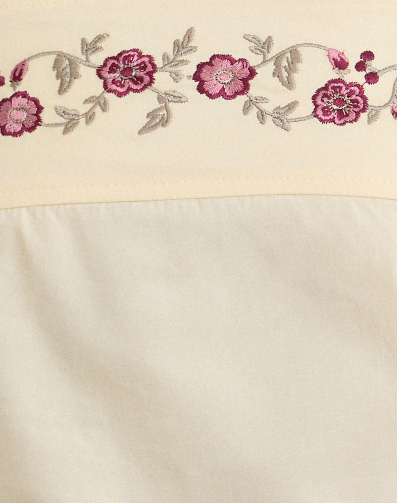 Ahera Top in Poplin Buttermilk with Cherry Blossom Embroidery