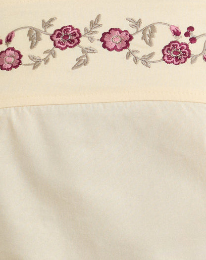 Ahera Top in Poplin Buttermilk with Cherry Blossom Embroidery