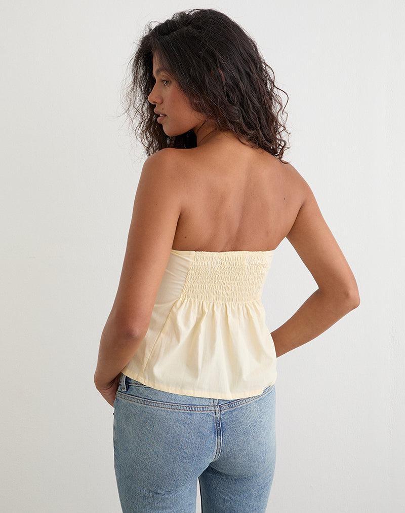 Ahera Top in Poplin Buttermilk with Cherry Blossom Embroidery