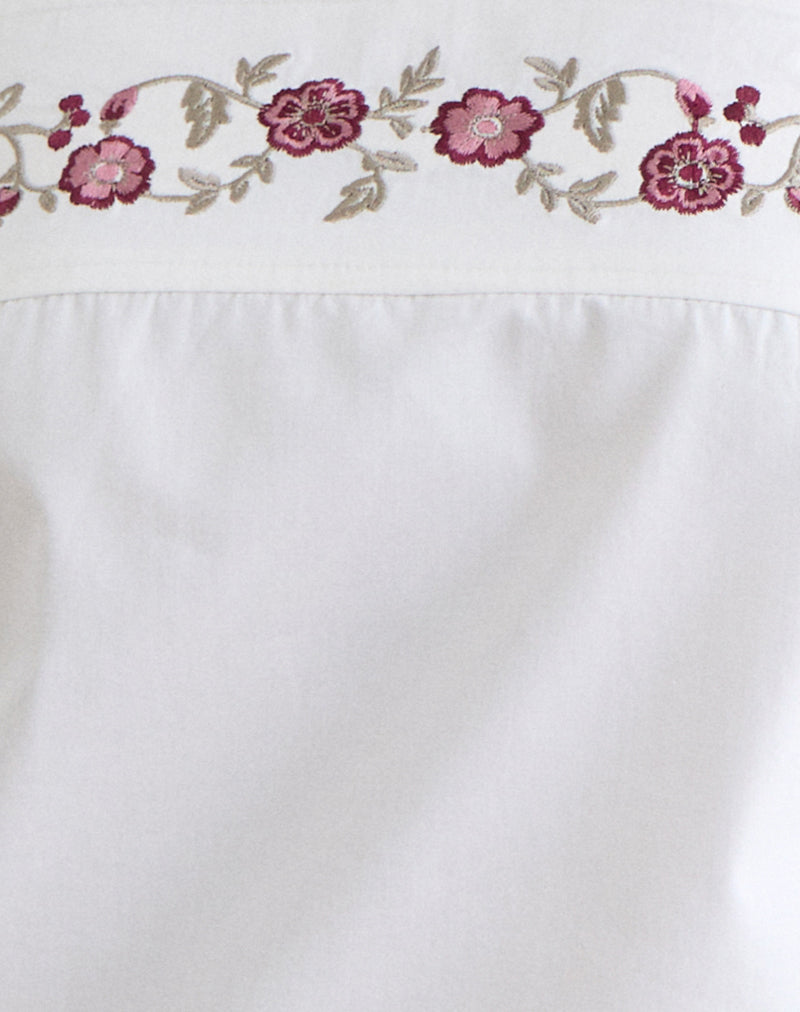Ahera Top in Poplin White with Cherry Blossom Embroidery