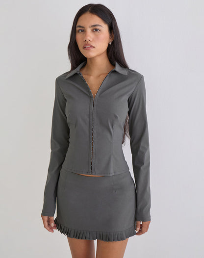 Alika Long Sleeve Top in Tailoring Slate Grey
