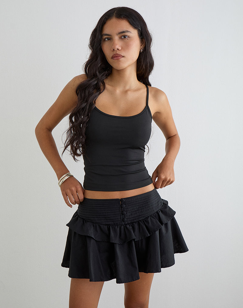 Alna V Waist Skort with Ruffle in Poplin Black