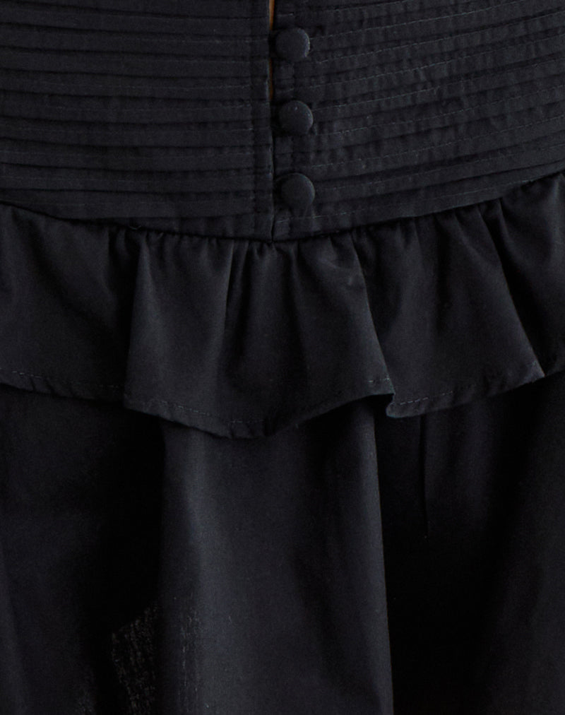 Alna V Waist Skort with Ruffle in Poplin Black