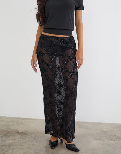 Alphia Maxi Skirt in Sequin Knit Black