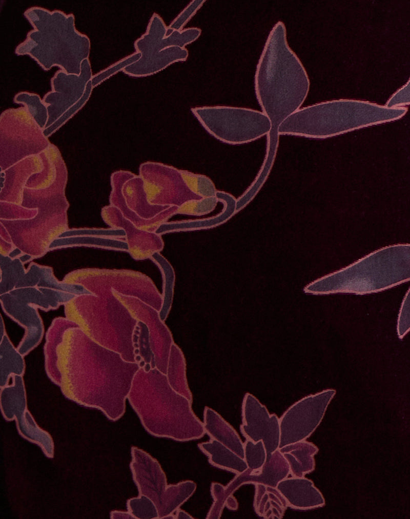 Alvana Mini Dress in Floral Devore Burgundy