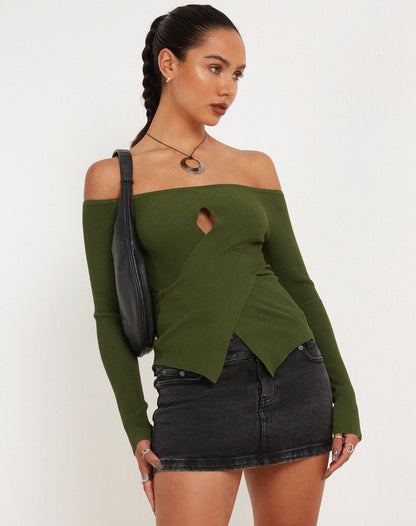Amandari Bardot Top in Khaki