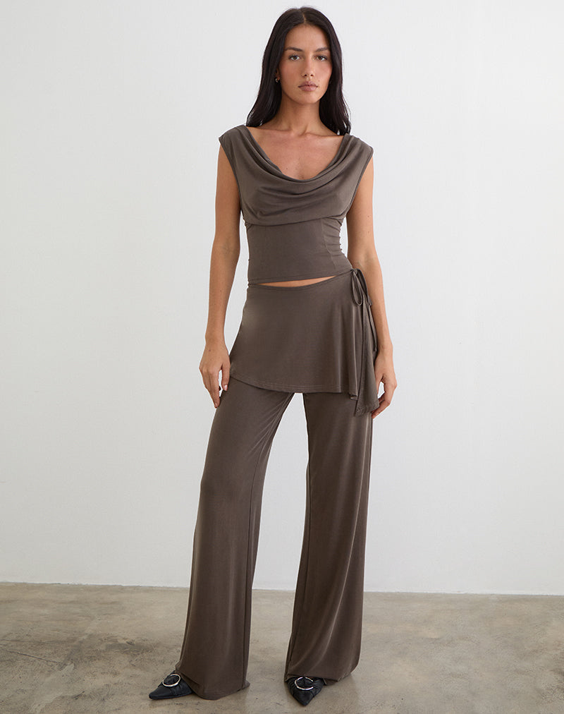 Amata Trouser Skirt in Cupro Dark Brown