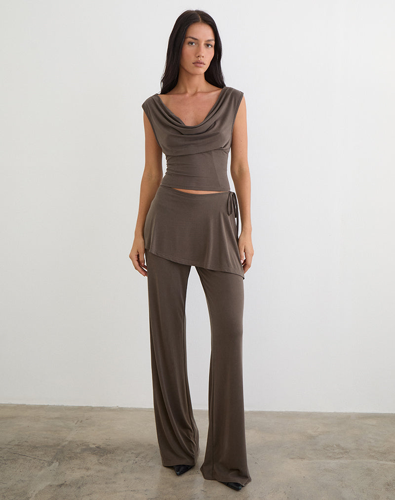 Amata Trouser Skirt in Cupro Dark Brown