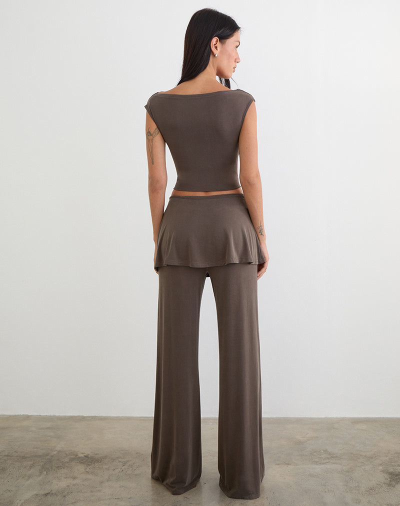 Amata Trouser Skirt in Cupro Dark Brown