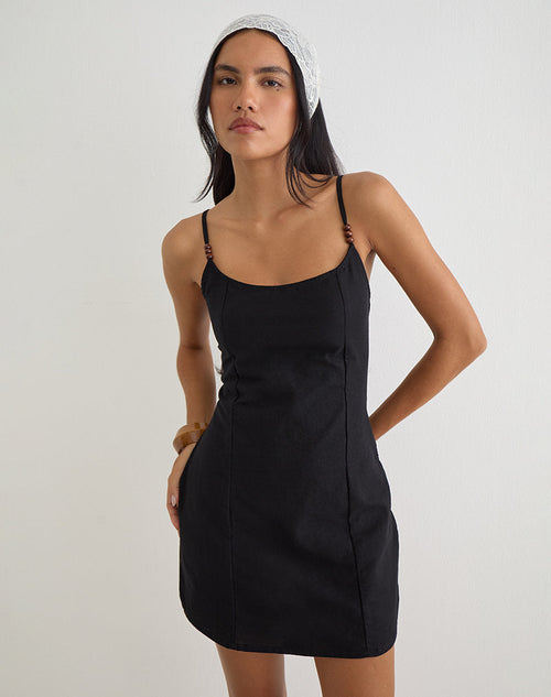 Ambra Scoop Mini Dress in Linen Black