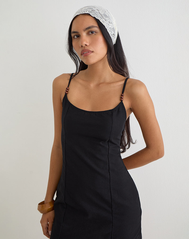 Ambra Scoop Mini Dress in Linen Black