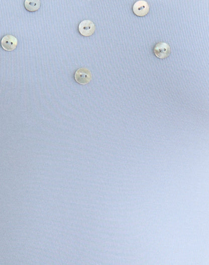 Amita Top with Pearl Buttons in Rib Knit Dusty Blue