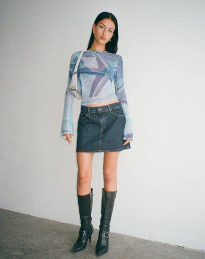 Anchi Mesh Long Sleeve Top in Blue Starfish Photoprint