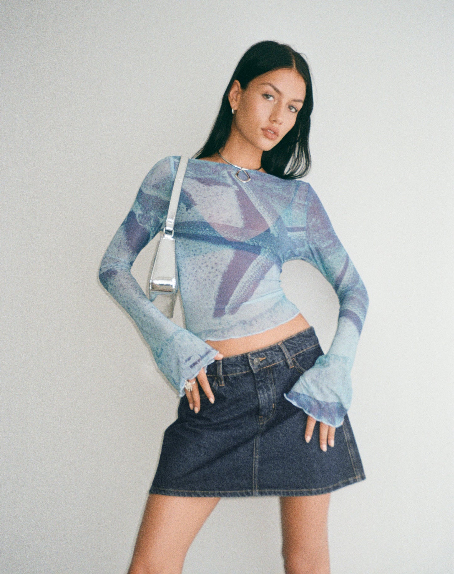Anchi Mesh Long Sleeve Top in Blue Starfish Photoprint