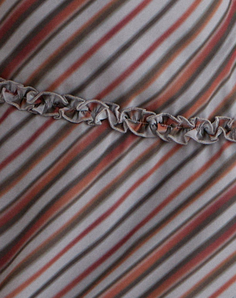 Angie Maxi Dress in Chiffon Grey and Maroon Diagonal Stripe