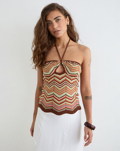 Anona Halter Top in Green Multi Stripe