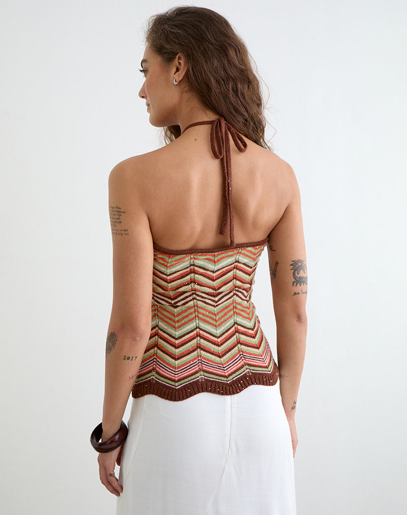 Anona Halter Top in Green Multi Stripe