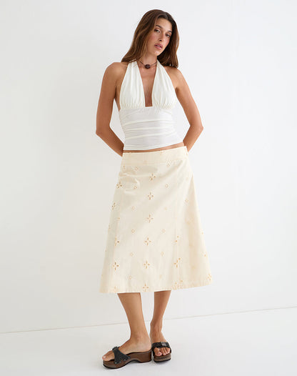 Arash Midi Skirt with Buttons in Broderie Vanilla