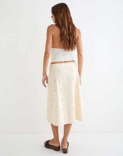 Arash Midi Skirt with Buttons in Broderie Vanilla
