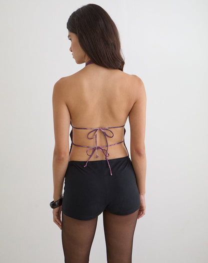 Ares Halterneck Top in Purple Regal Paisley