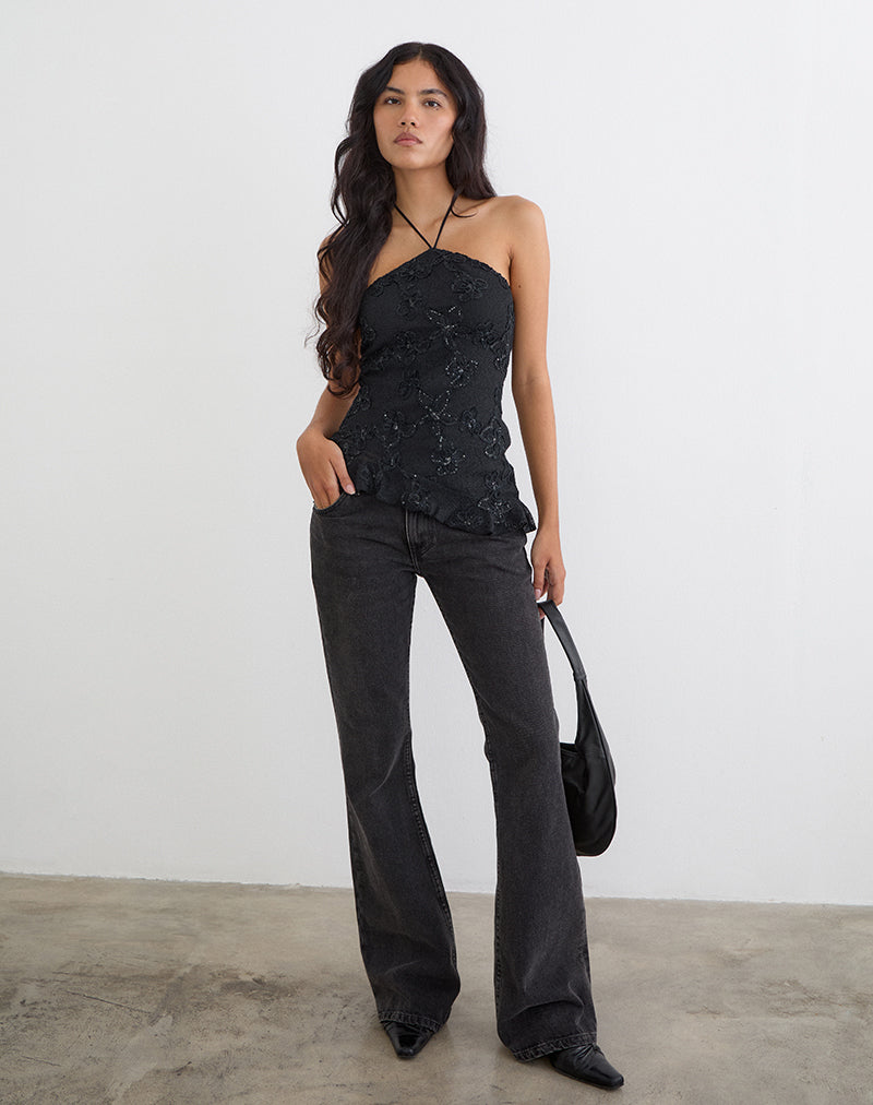 Argeila Halter Top in Sequin Knit Black