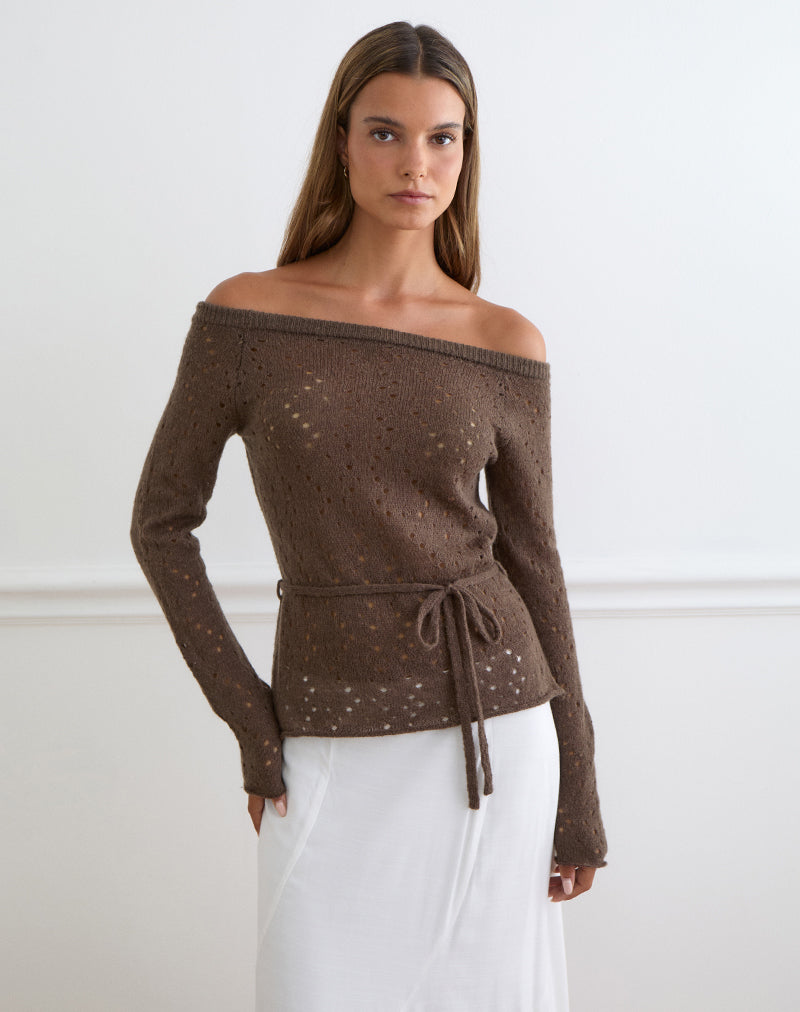 Arutala Long Sleeve Top in Knit Brown